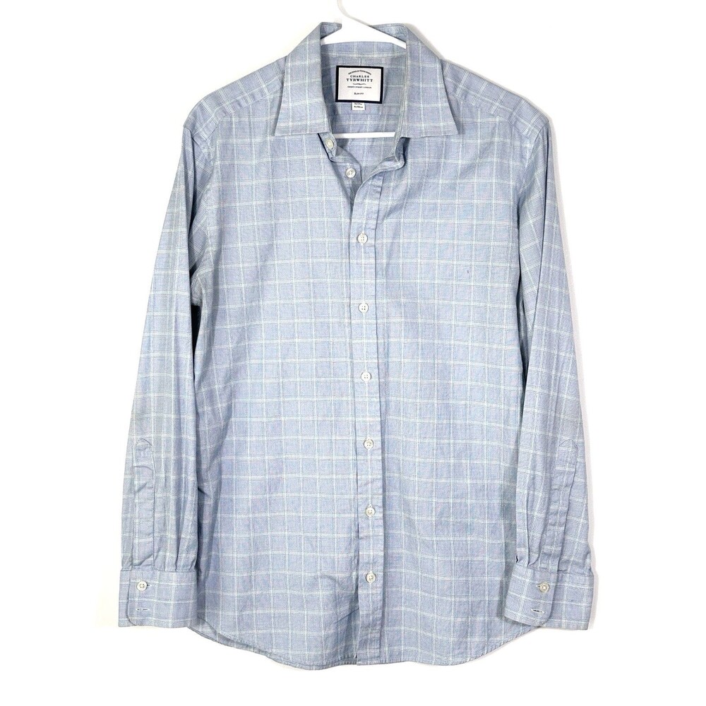 Charles Tyrwhitt Shirt Men's Slim Fit Solid White Cotton Button Up 16/34